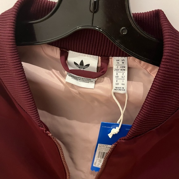 ADIDAS Satin zip down Bomber Jacket Burgundy/ Pink - Picture 4 of 7
